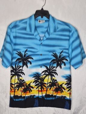Aloha Republic Made in Hawaii Palm Tree Hawaiian Shirt Blue‎ L